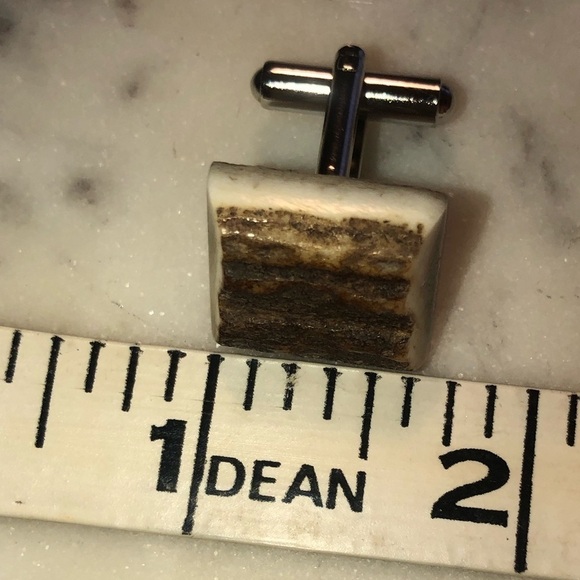 VTG Real Antler Cufflinks Silver Tone Costume Rounded Square Shape .5” x .6” - Picture 3 of 4